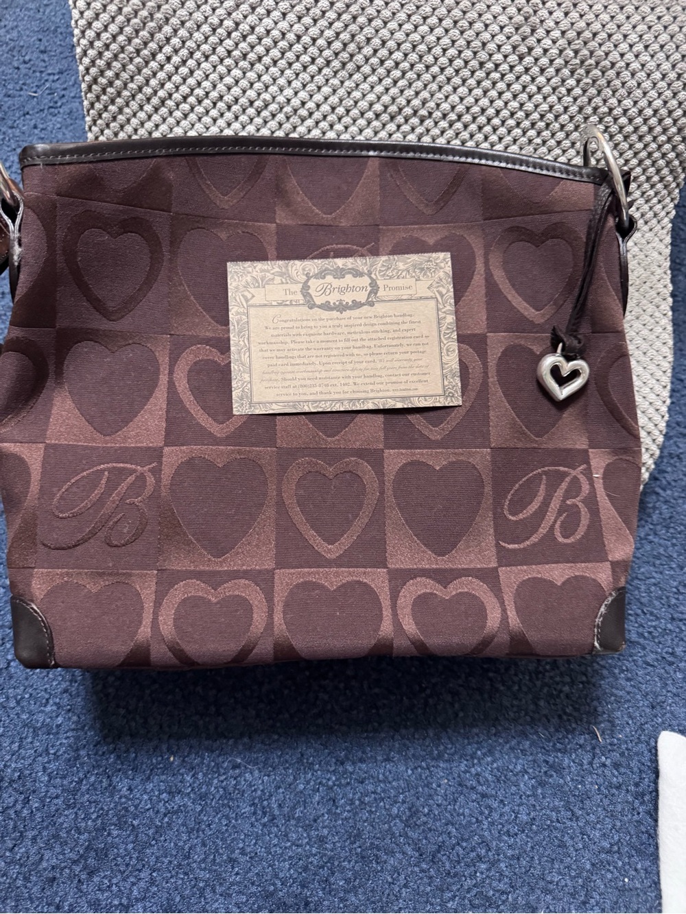 Brighton Chocolate Brown Heart-Print Shoulder Bag with Charm